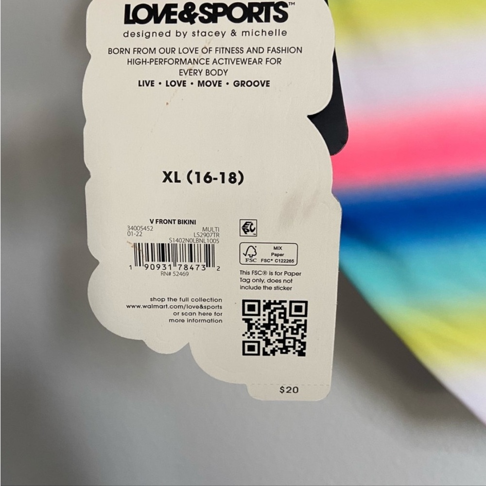 Love & Sports Ombré Stripe Bikini Swimsuit 16-18 - Picture 14 of 14